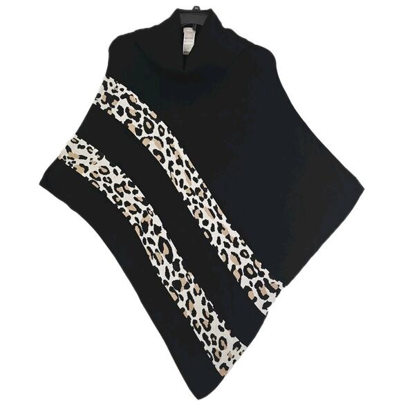 Chico's ~Woman L/XL~ Black Poncho Asymmetric Top Lagenlook Artsy Boho Turtleneck - Picture 8 of 16